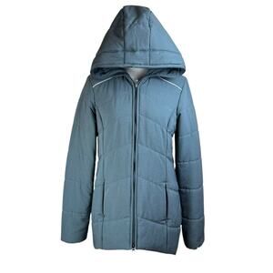 Zella S Gray Puffer Lined Full Hood Zipper Warm Winter Jacket Zip Pockets